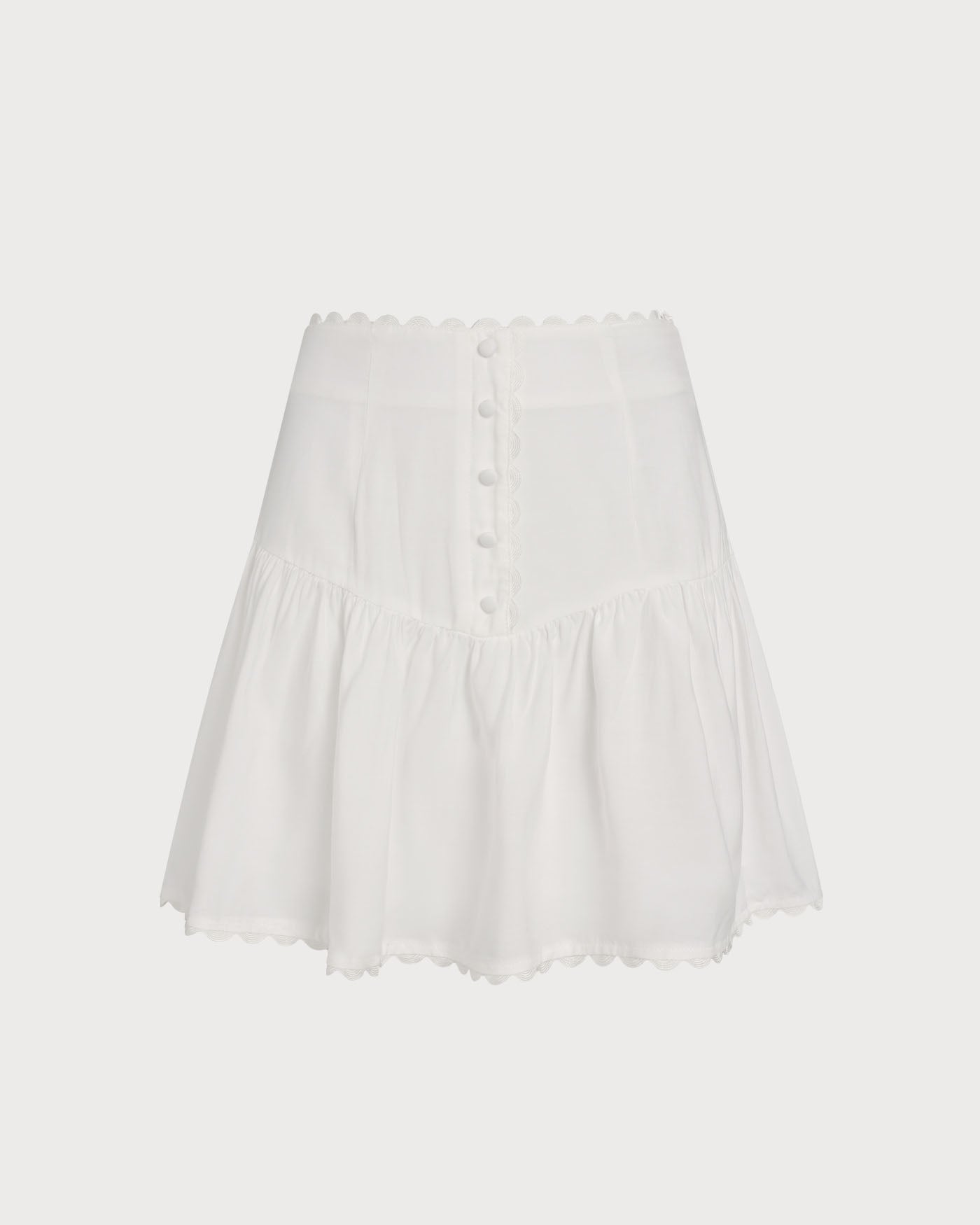 White Button Ruched Mini Skirt