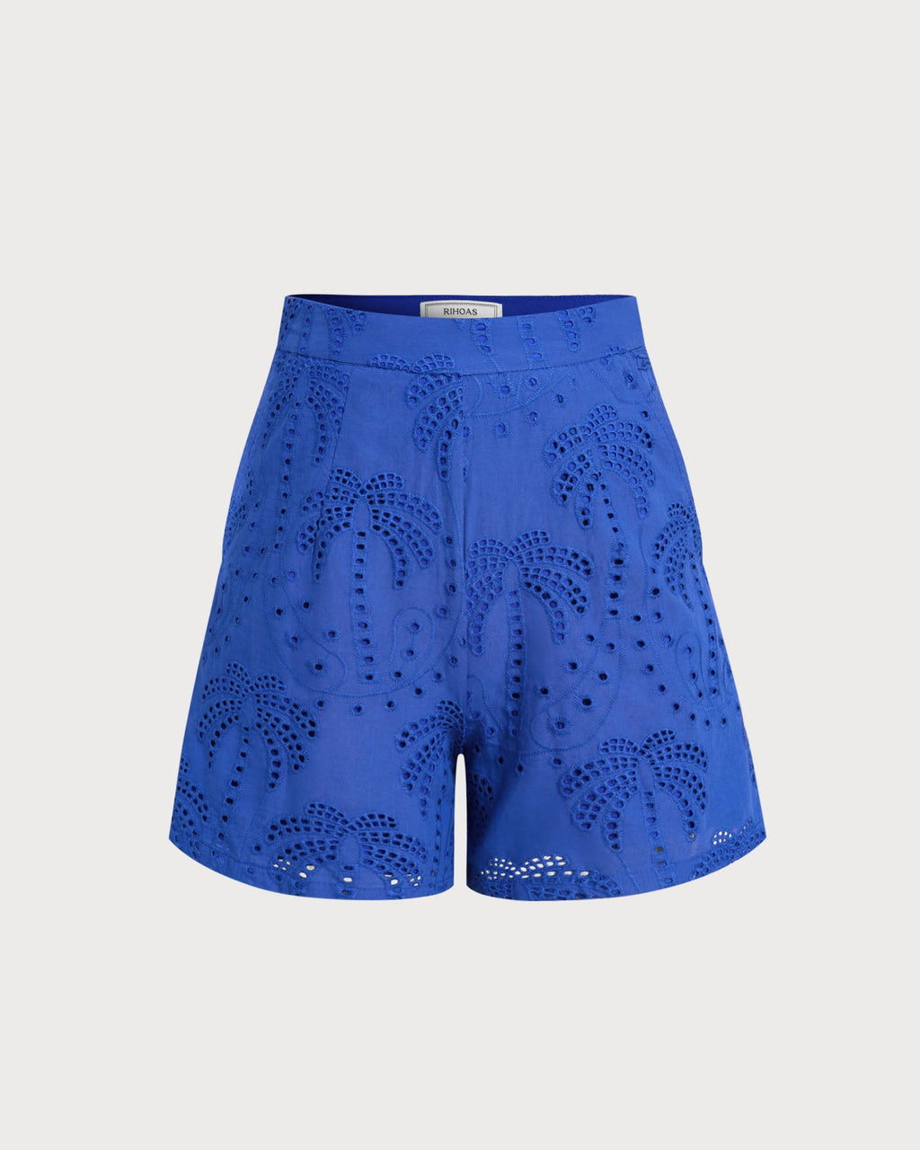 Blue Embroidery Cotton Shorts