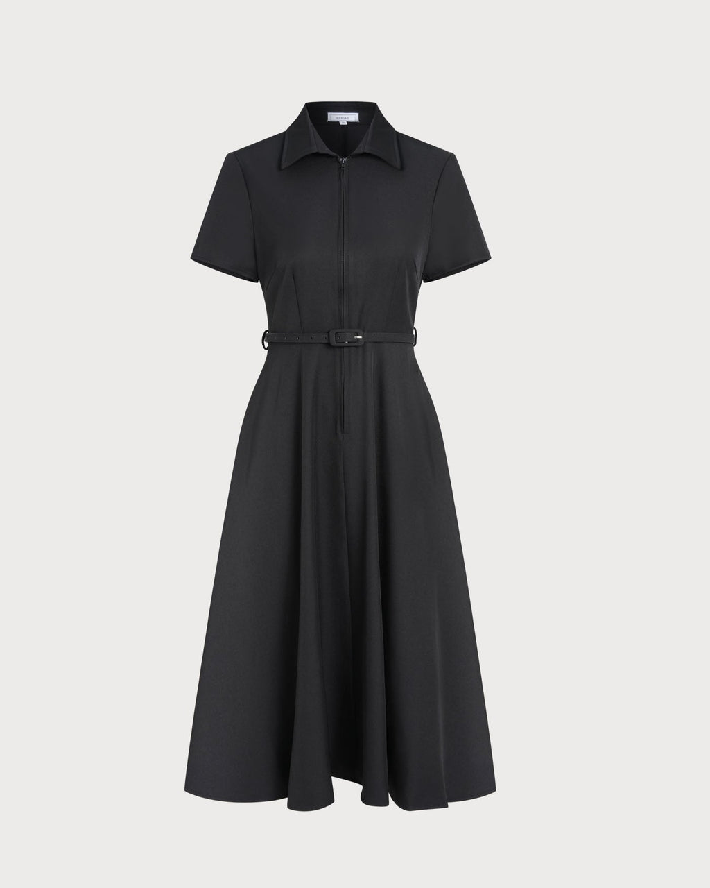Black A-Line Belted Midi Dress