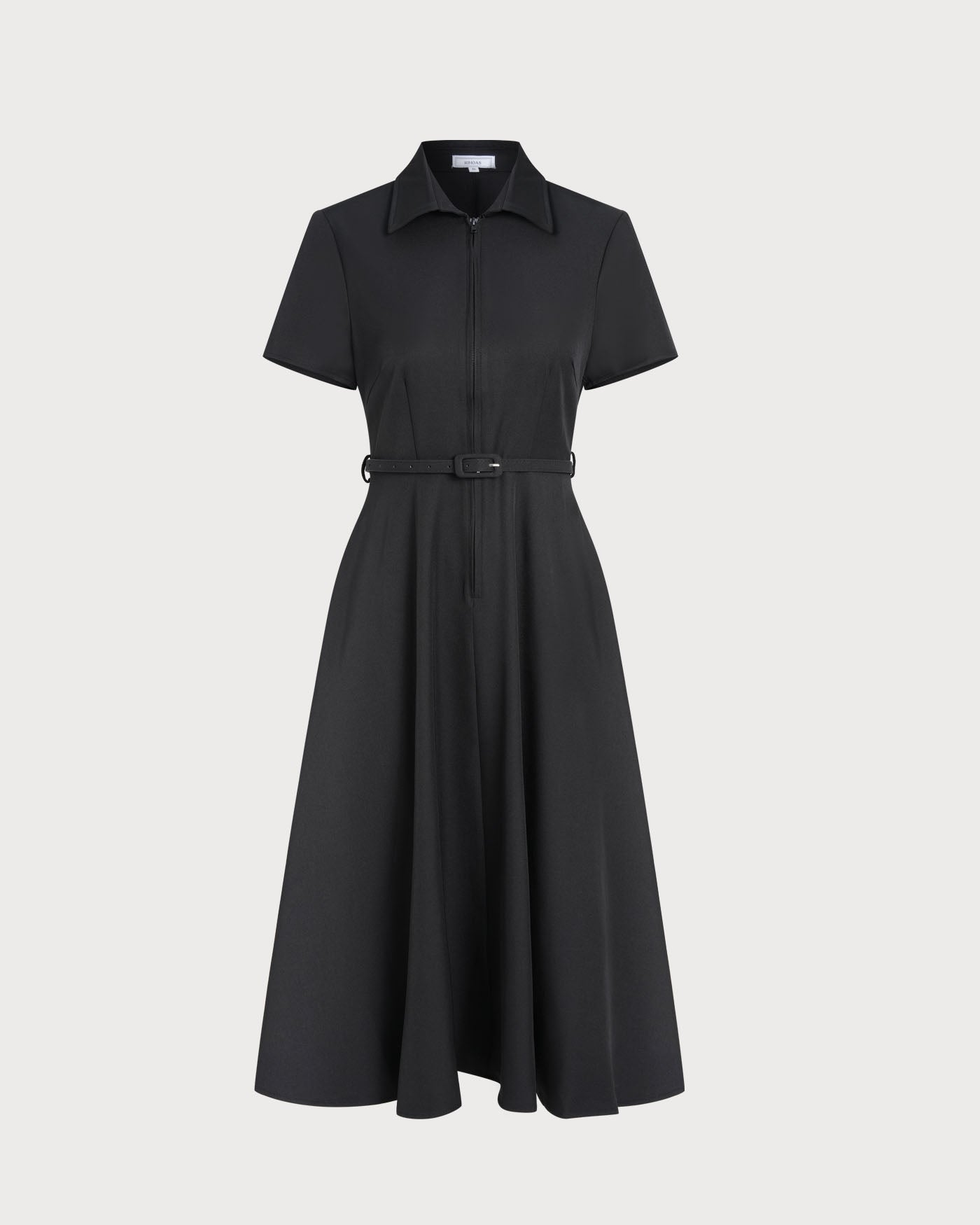 Black A-Line Belted Midi Dress