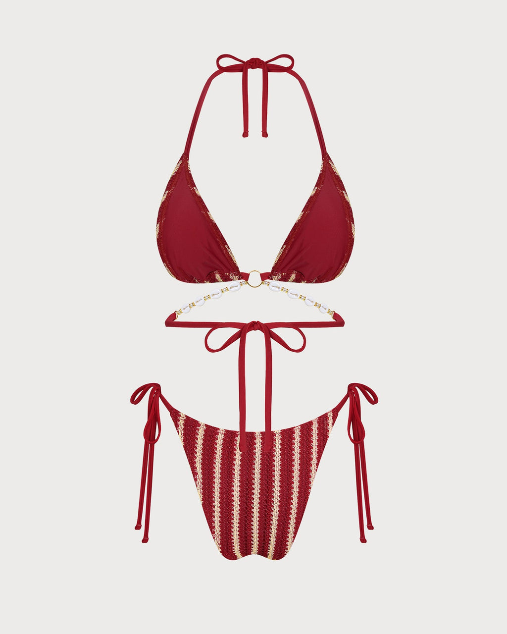 Red O-Ring Contrasting Bikini Set