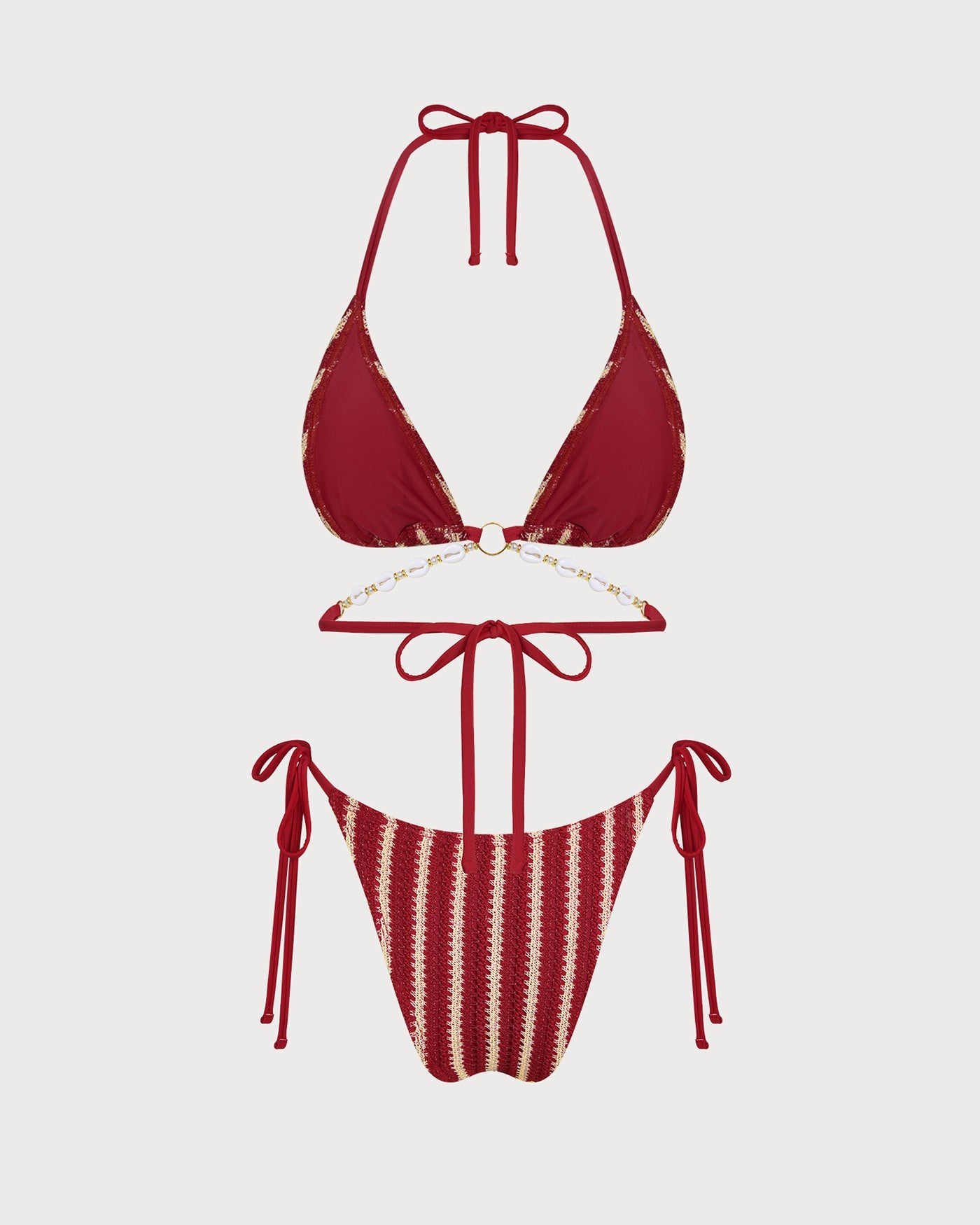 Red O-Ring Contrasting Bikini Set