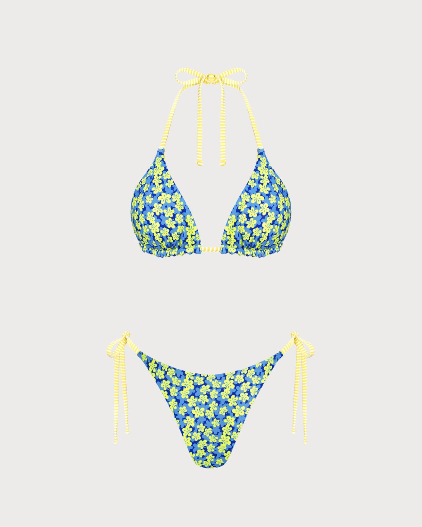 Blue Halter Floral Reversible Bikini Set