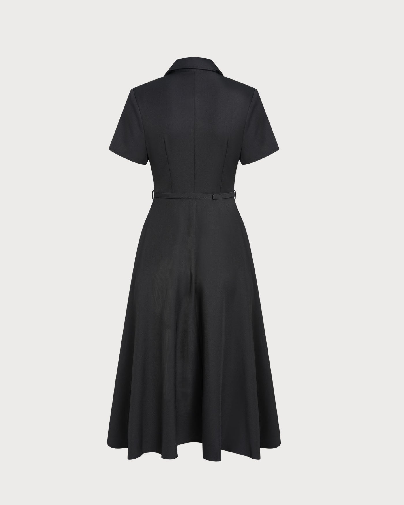 Black A-Line Belted Midi Dress