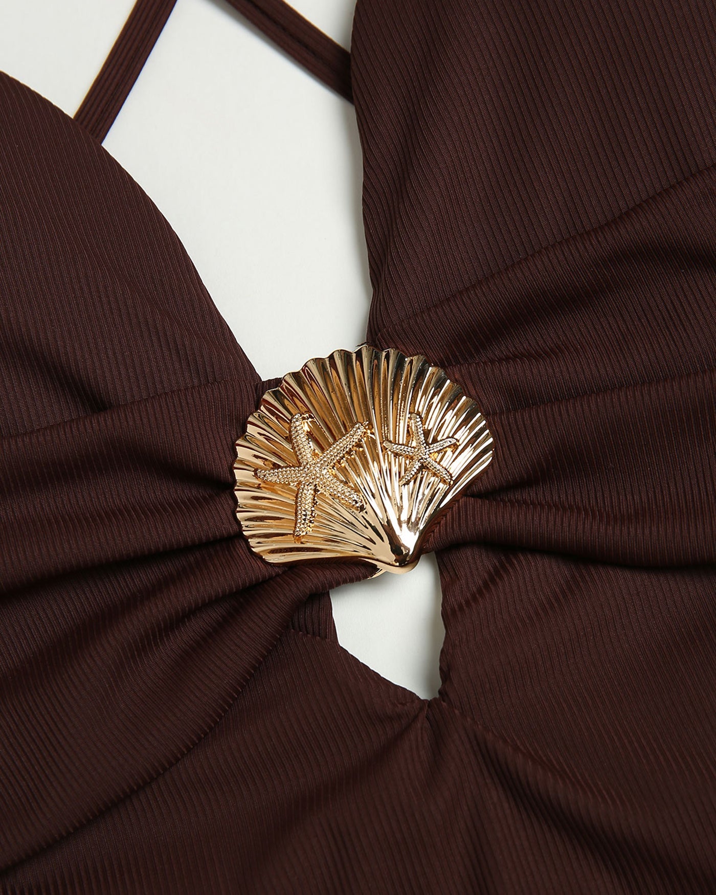 Brown Cut Out One Piece Swimwear