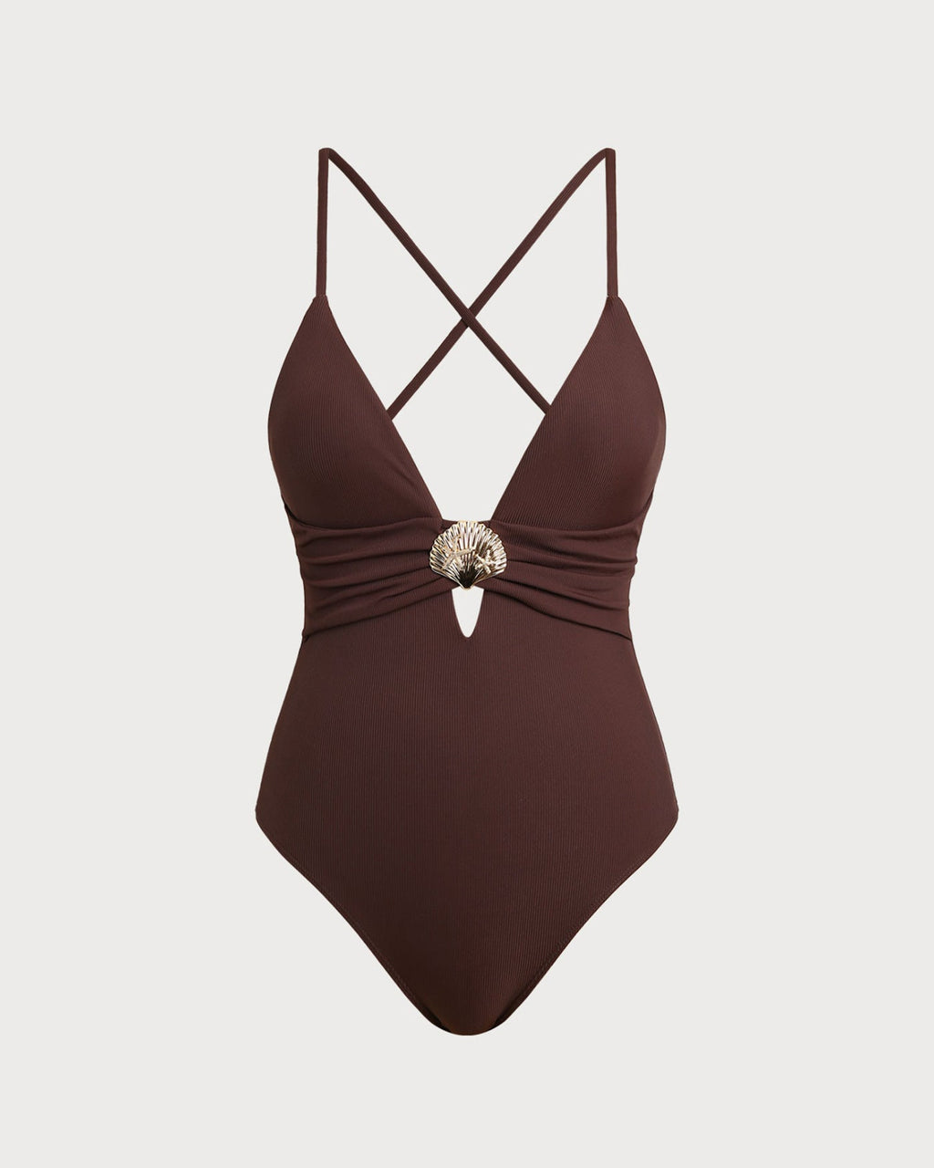 Brown Cut Out One Piece Swimwear