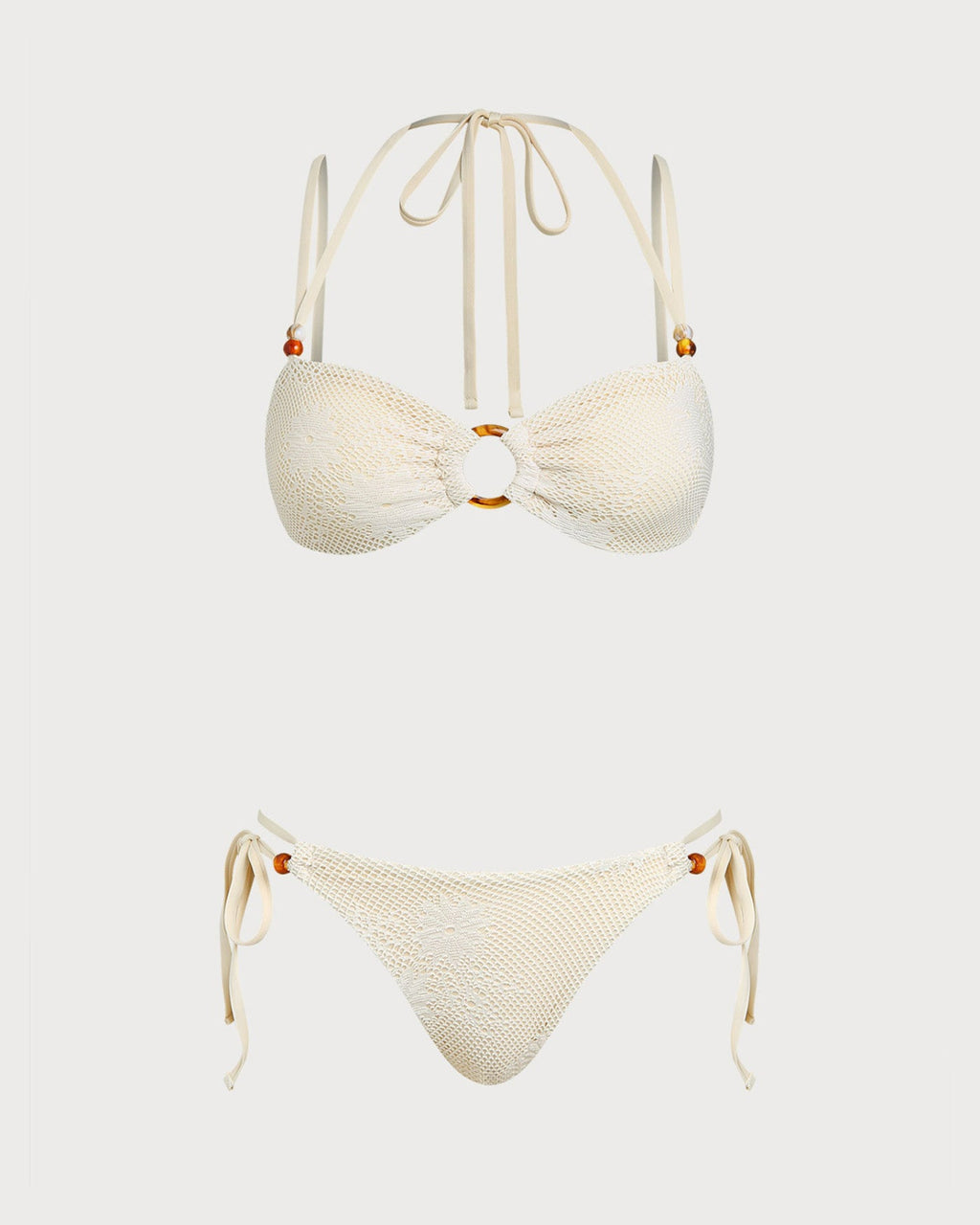 Beige Textured Bandeau Bikini Set