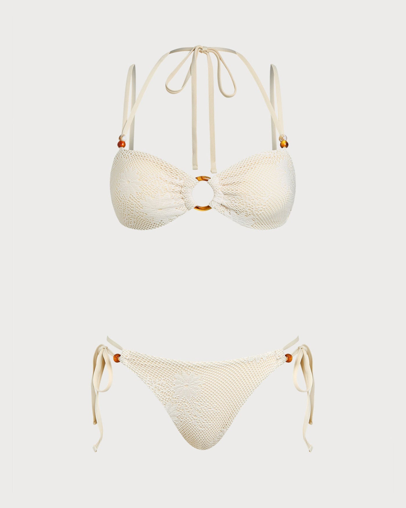Beige Textured Bandeau Bikini Set