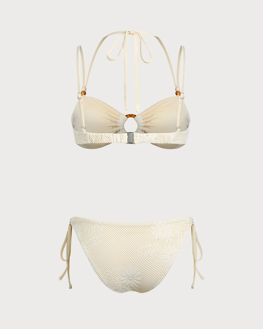 Beige Textured Bandeau Bikini Set