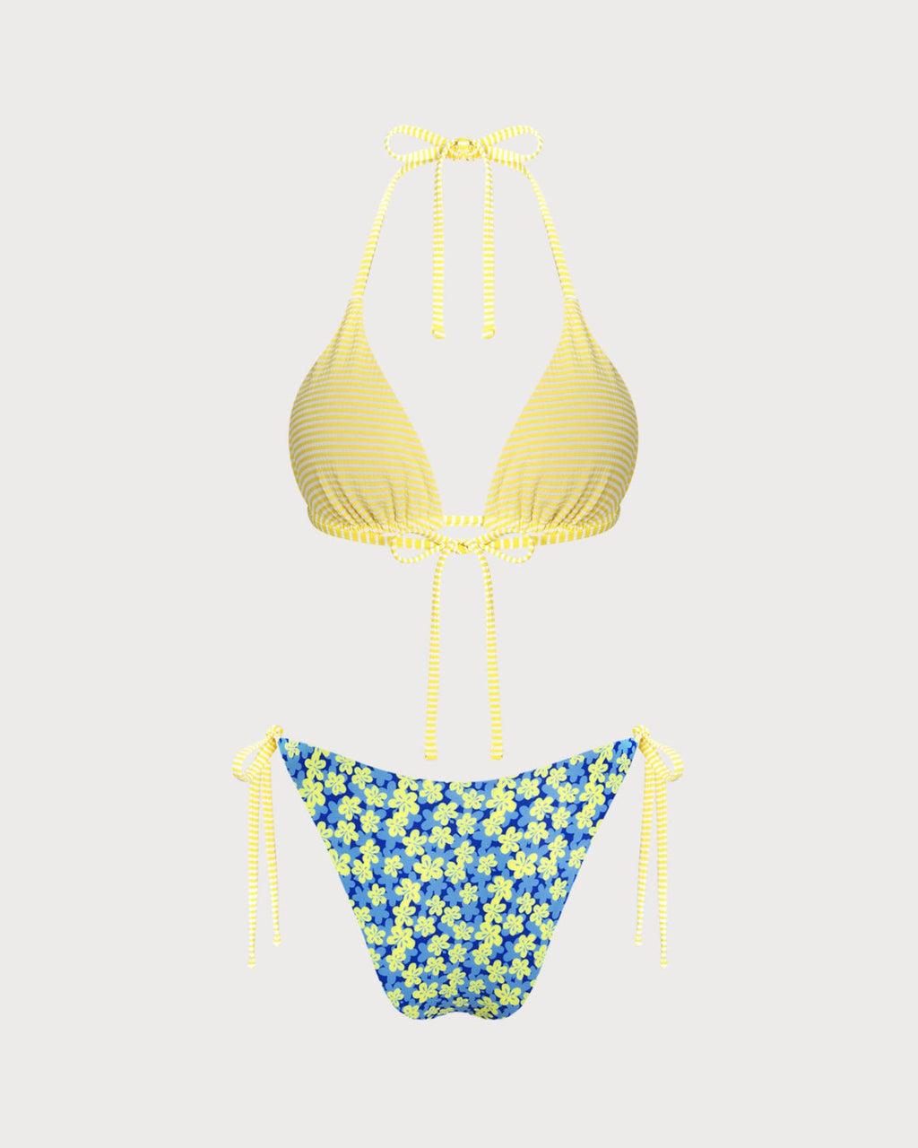 Blue Halter Floral Reversible Bikini Set