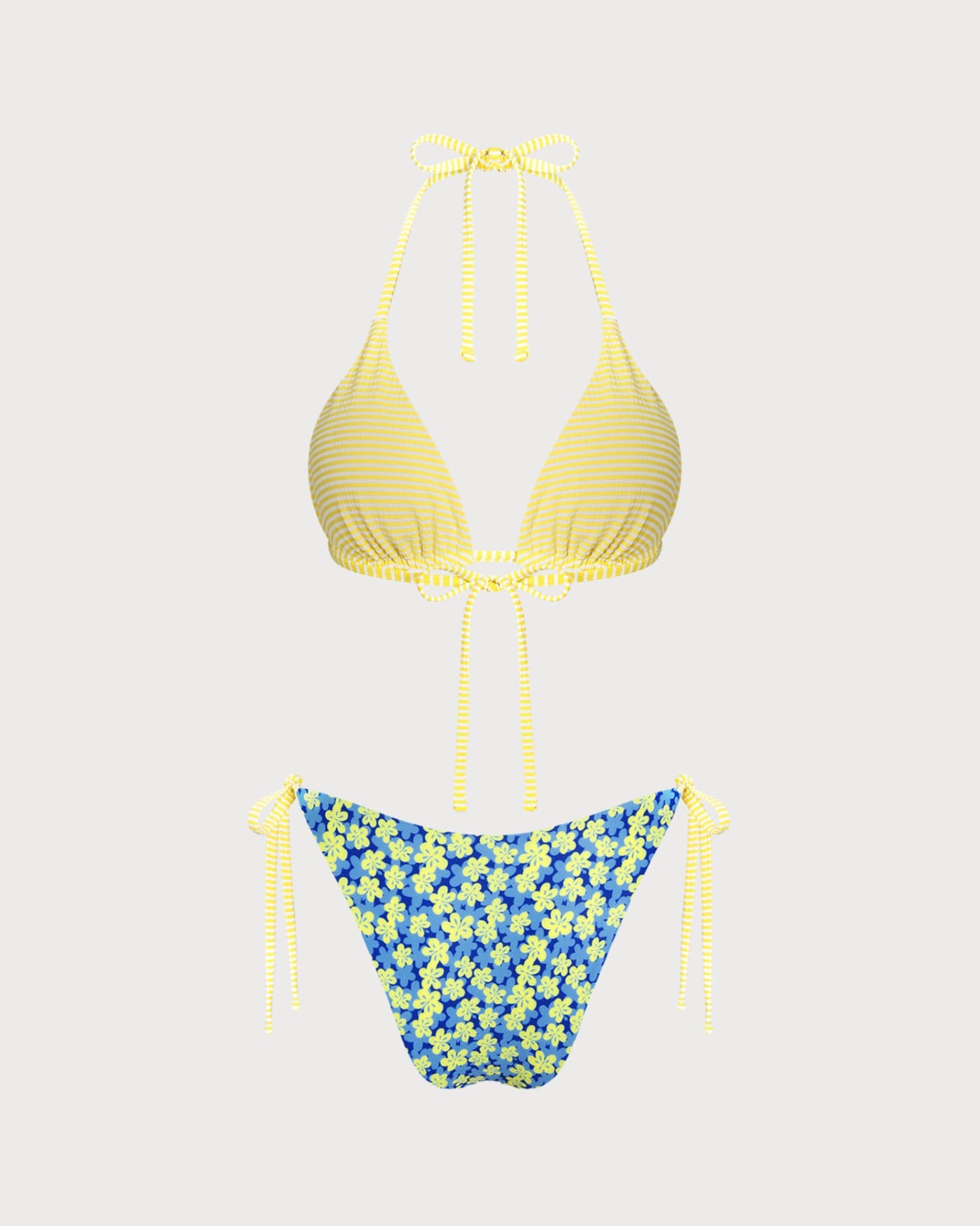 Blue Halter Floral Reversible Bikini Set