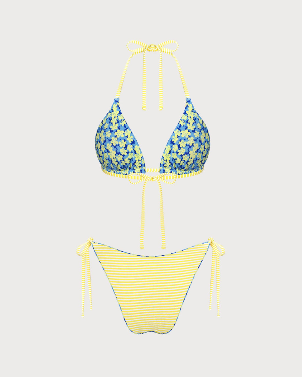 Blue Halter Floral Reversible Bikini Set