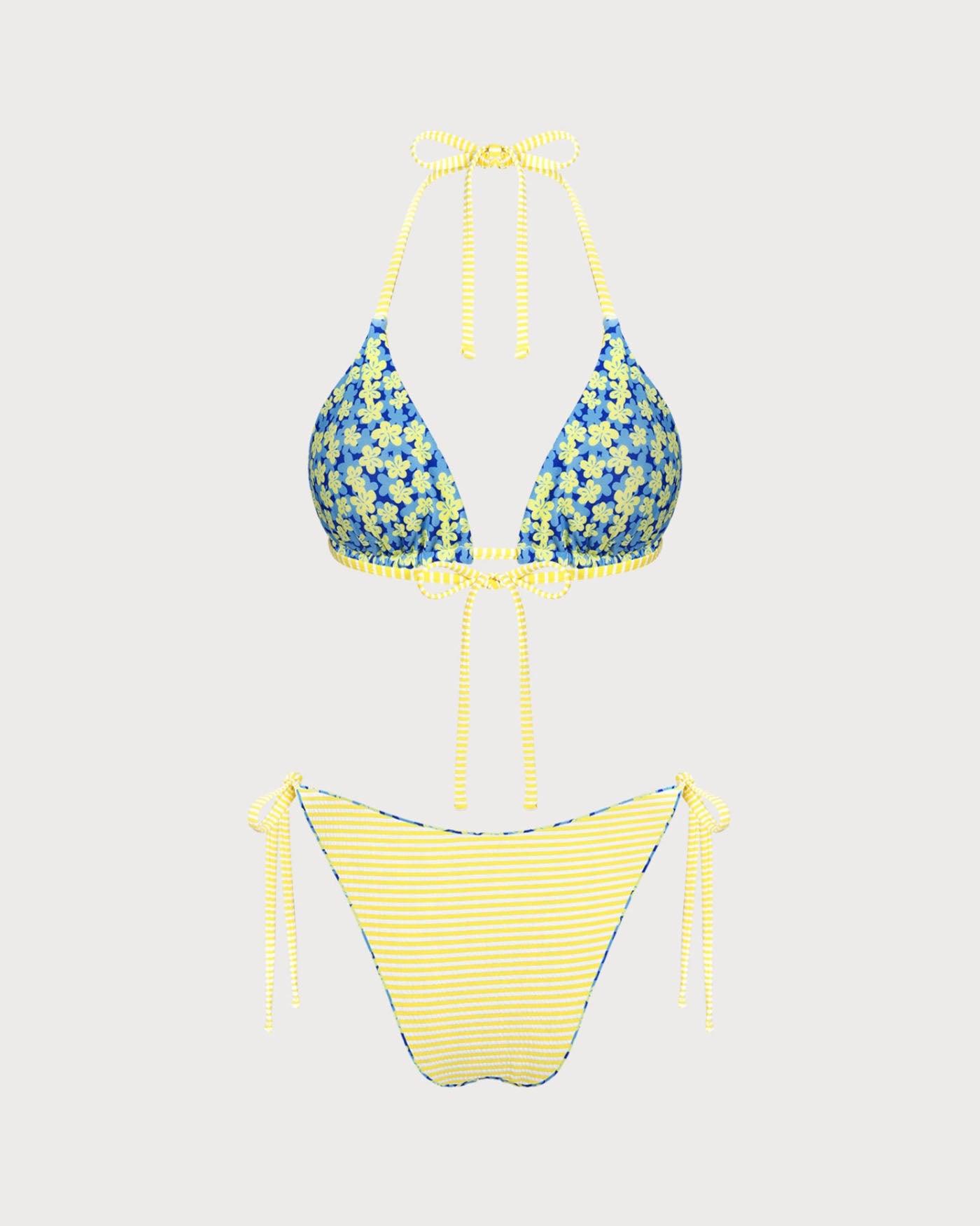 Blue Halter Floral Reversible Bikini Set