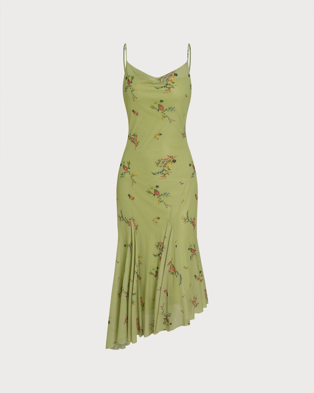 Green Textured Floral Slip Midi Dress