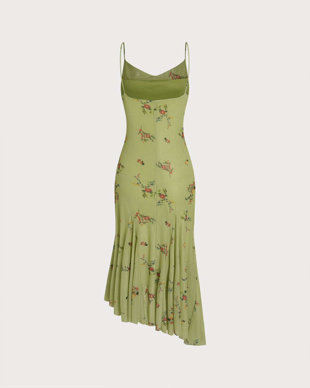 Green Textured Floral Slip Midi Dress