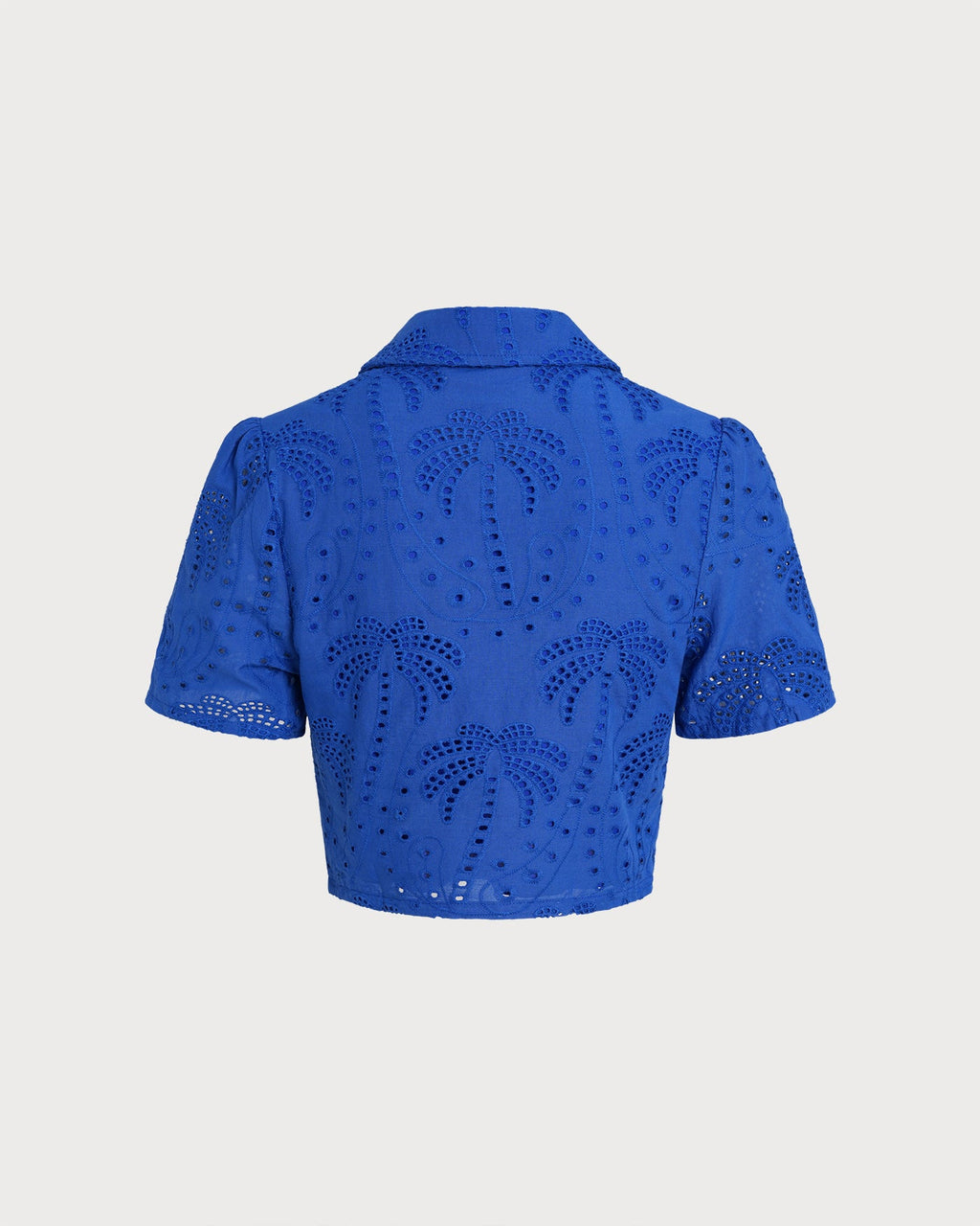 Blue Textured Button Collar Blouse