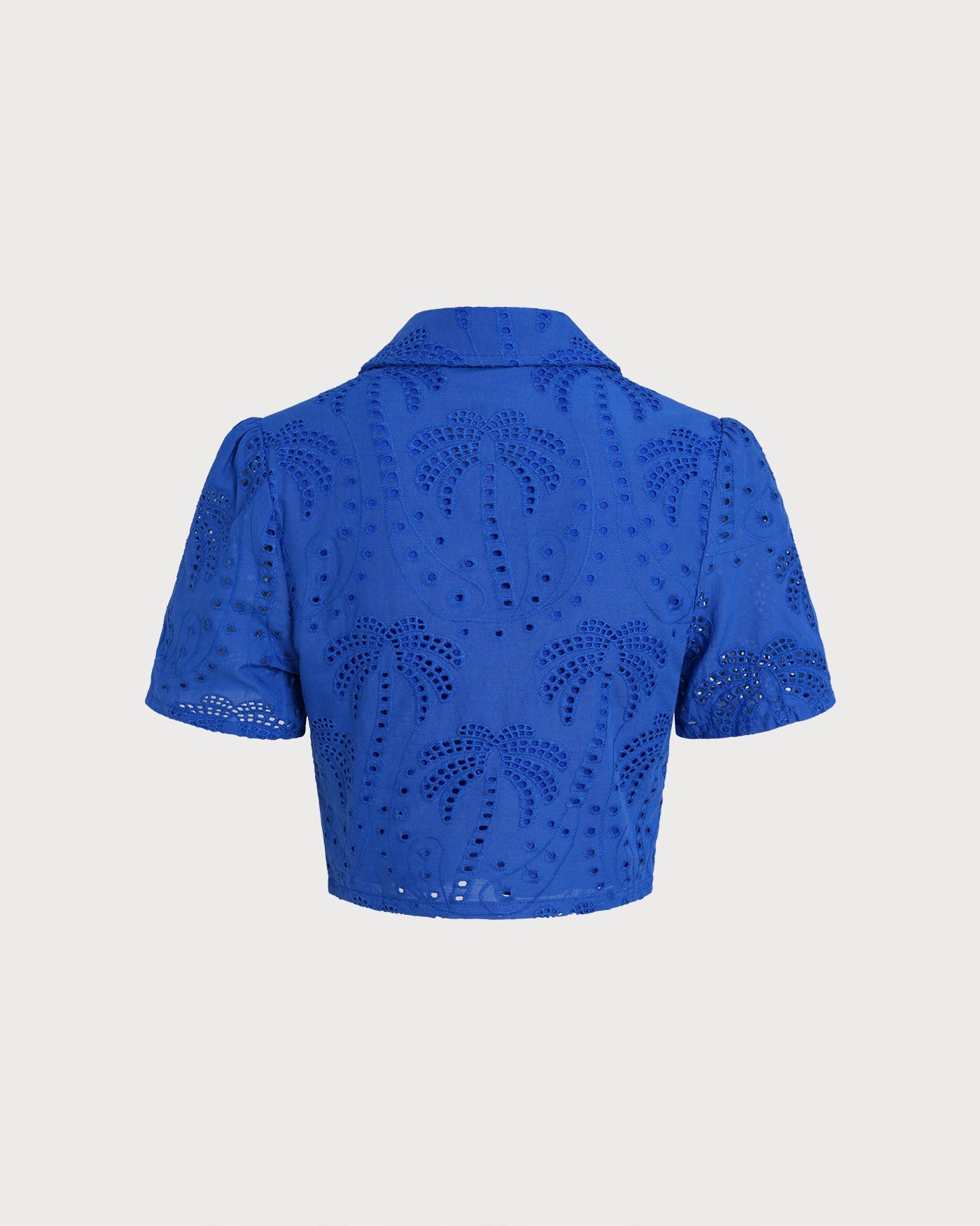 Blue Textured Button Collar Blouse