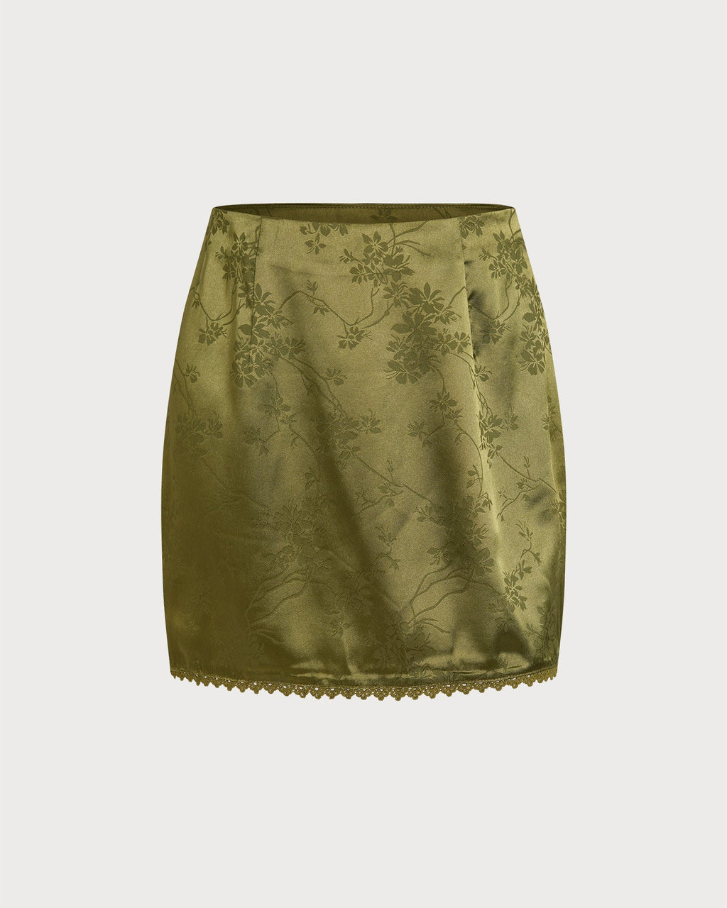Green Floral Satin Mini Skirt
