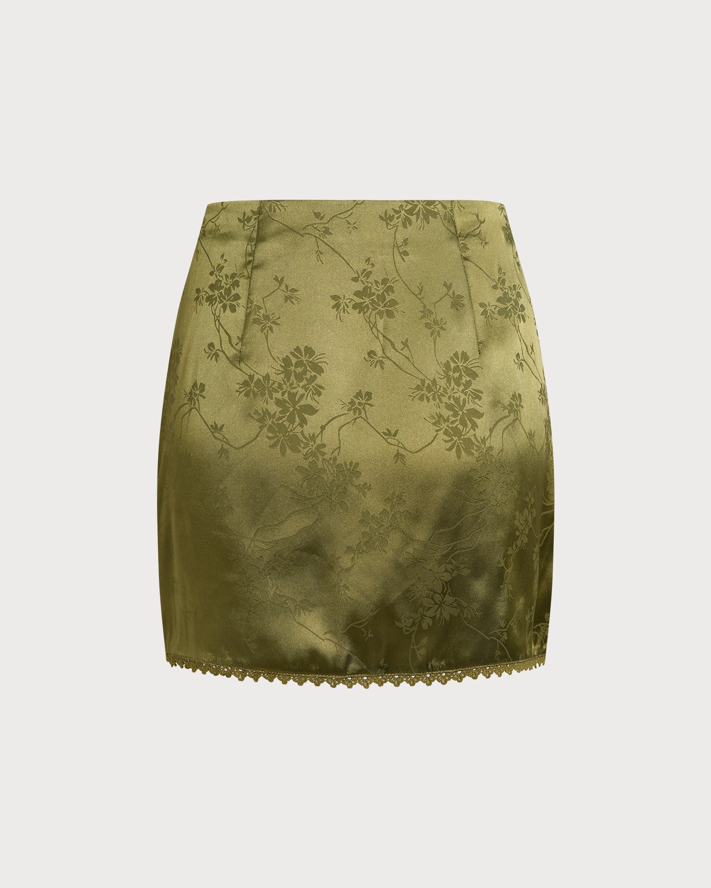 Green Floral Satin Mini Skirt