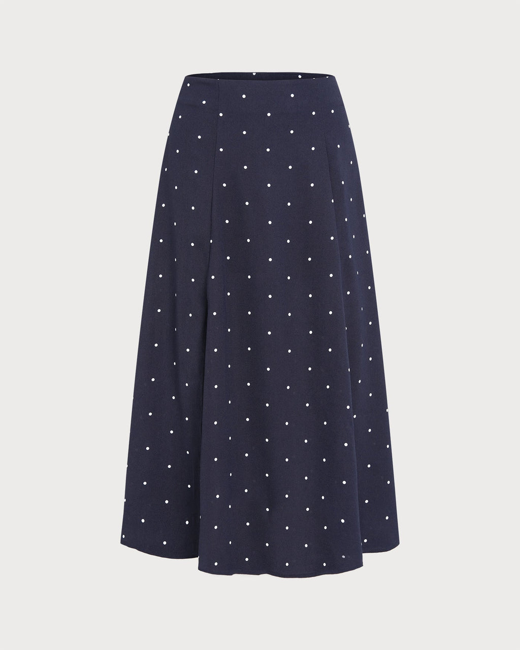 Navy Polka Dot Slit Midi Skirt