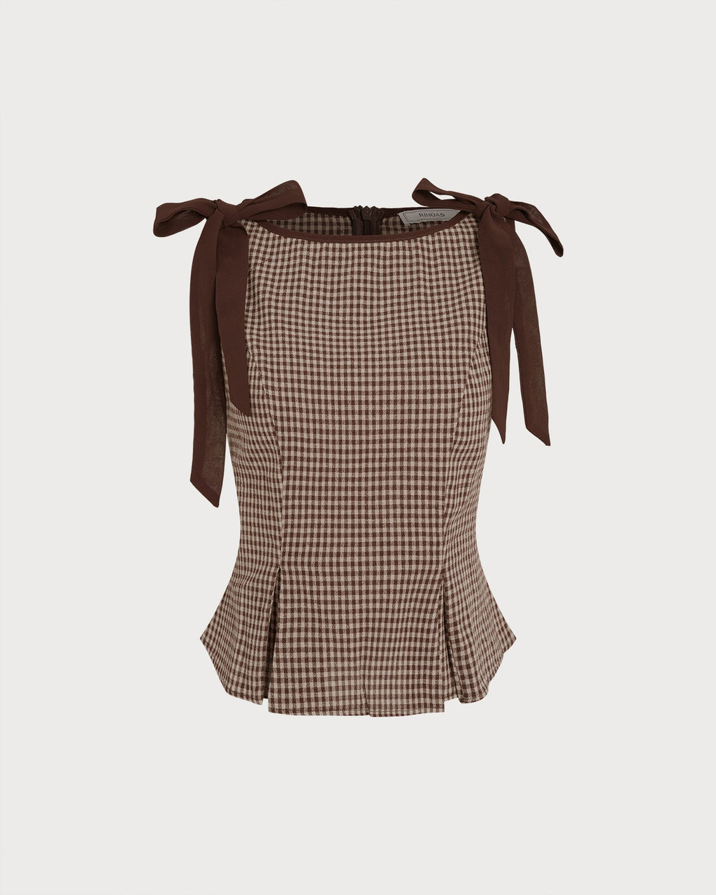 Brown Boat Neck Plaid Tank Top