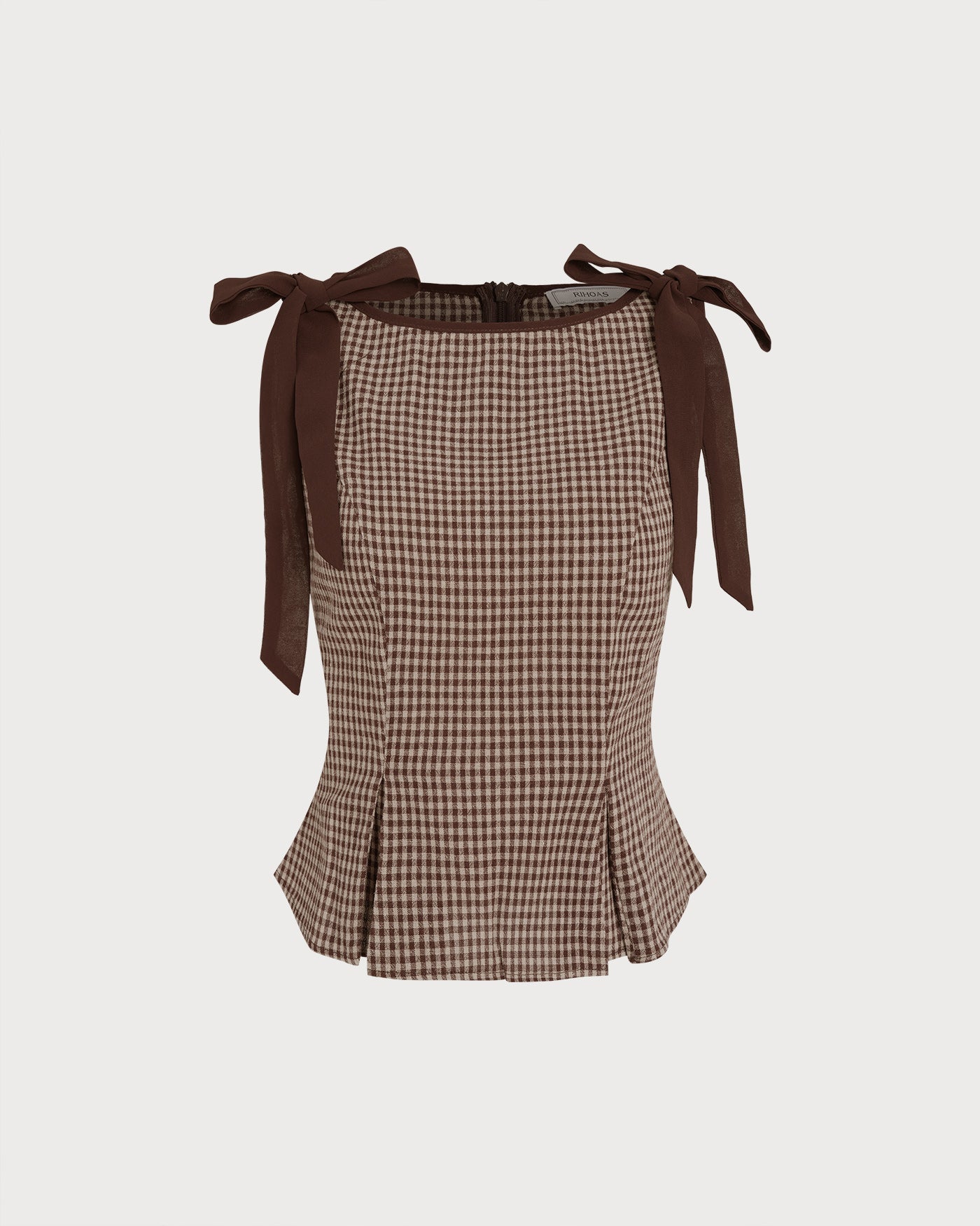 Brown Boat Neck Plaid Tank Top