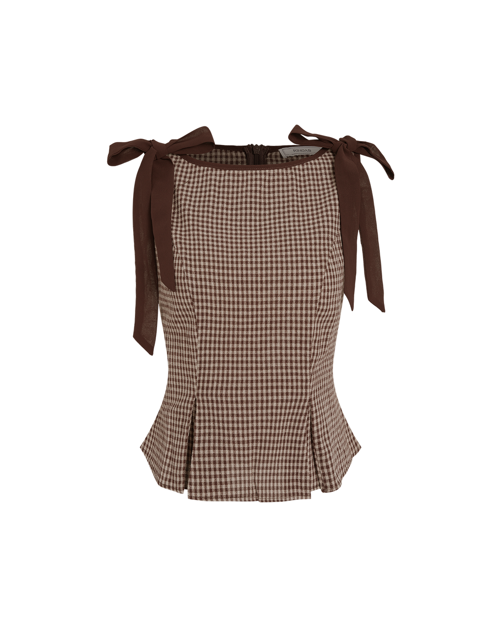 Brown Boat Neck Plaid Tank Top