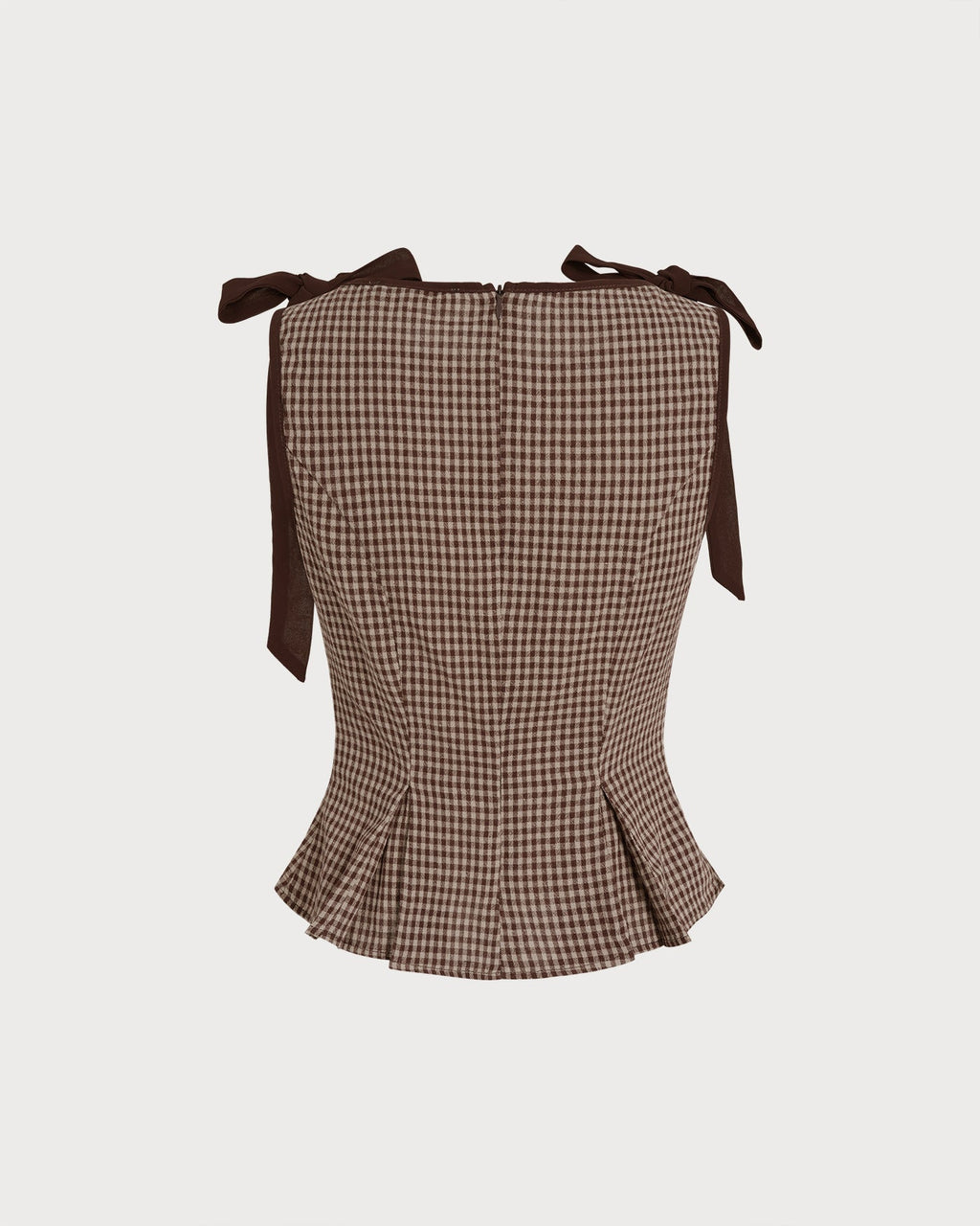 Brown Boat Neck Plaid Tank Top