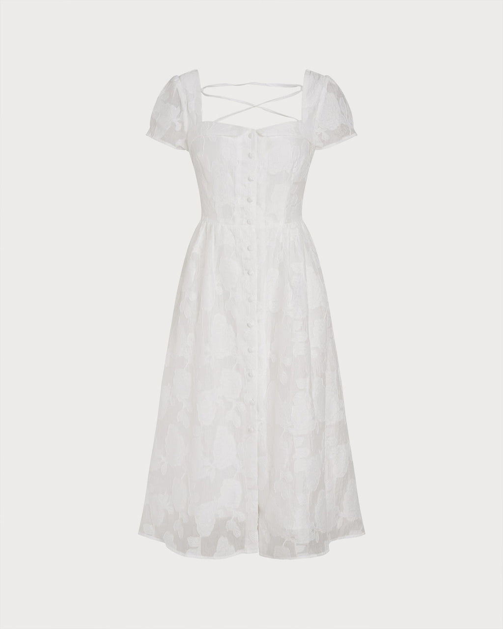 White Square Neck X Cross Midi Dress