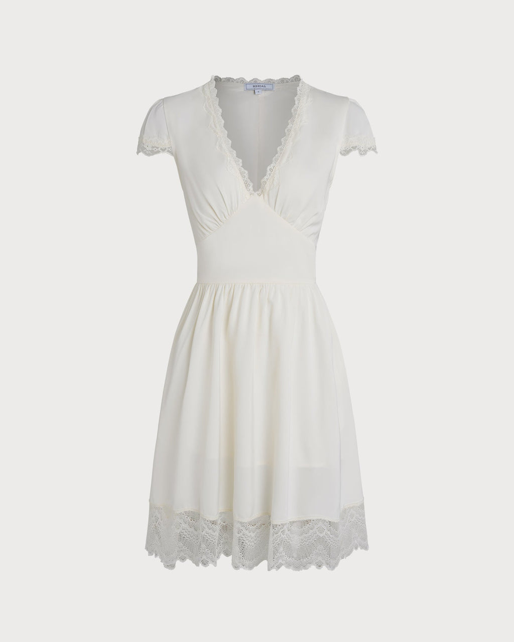 Apricot V Neck Lace Splicing Mini Dress
