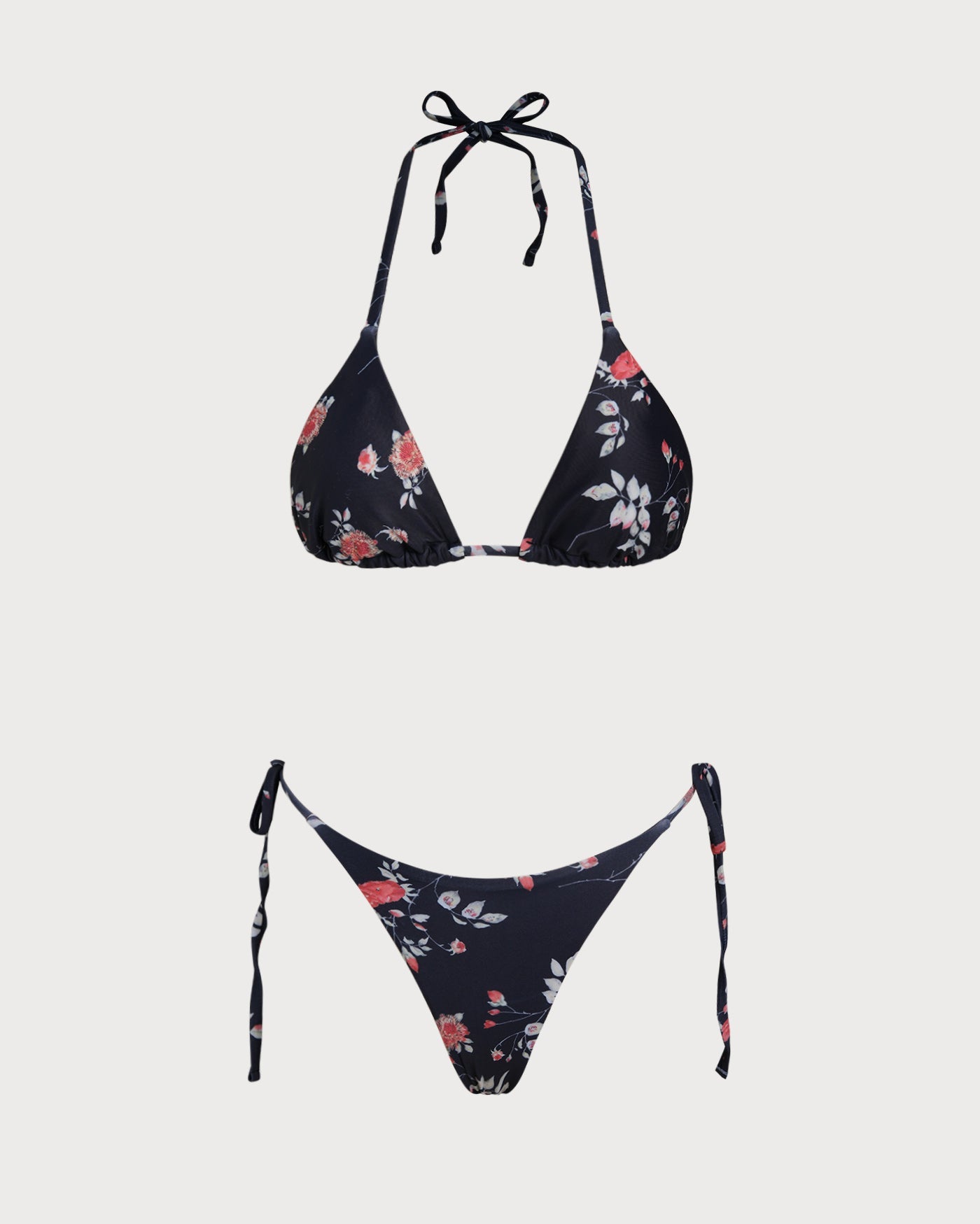 Black Floral Triangle Bikini Set