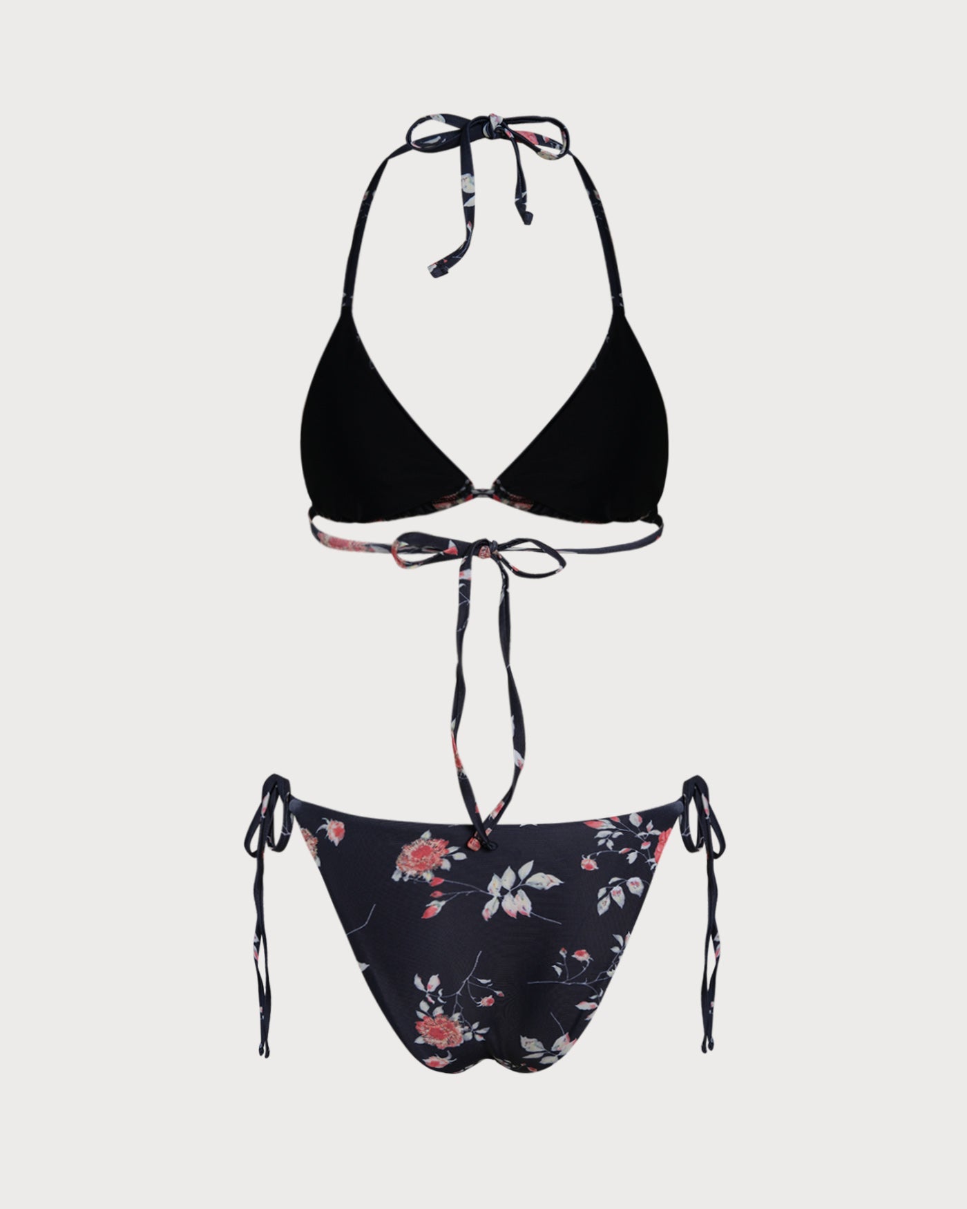 Black Floral Triangle Bikini Set