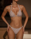 Coffee Plaid Halter Bikini Sets