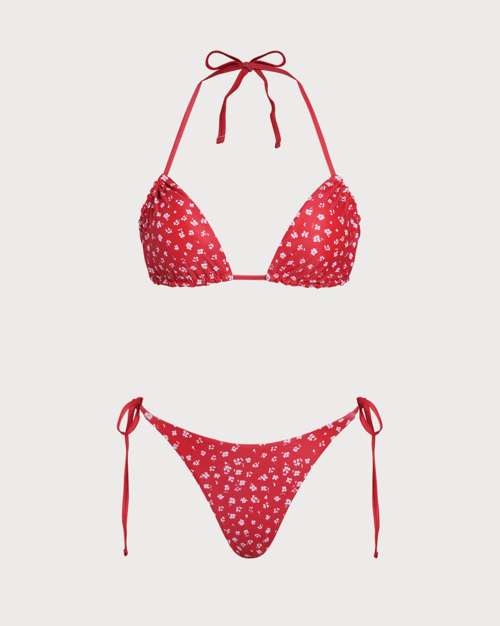 Red Floral Drawstring Triangle Bikini Set