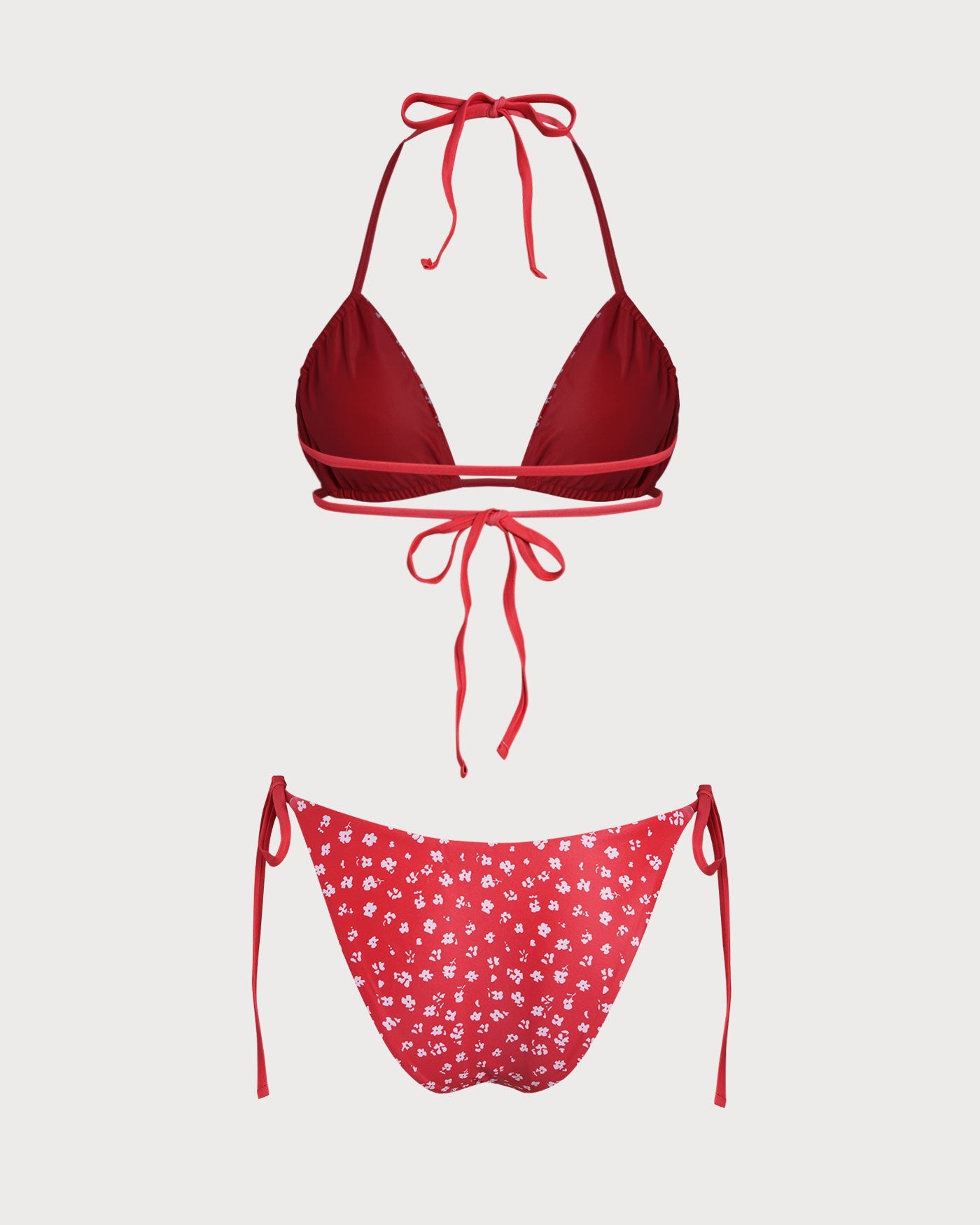 Red Floral Drawstring Triangle Bikini Set