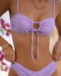 Purple Floral Textured Bandeau Bikini Set