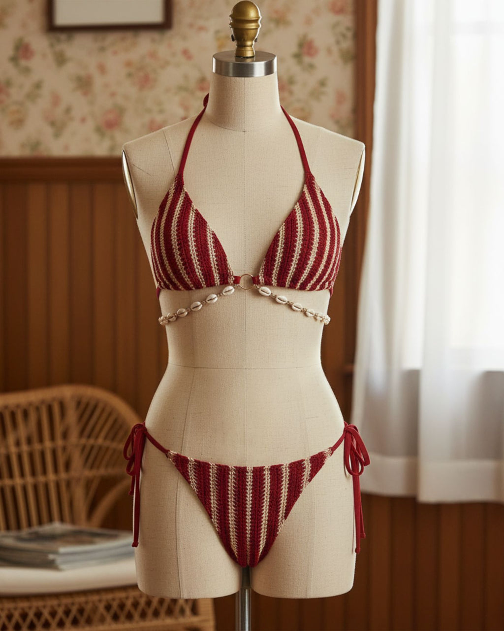 Red O-Ring Contrasting Bikini Set