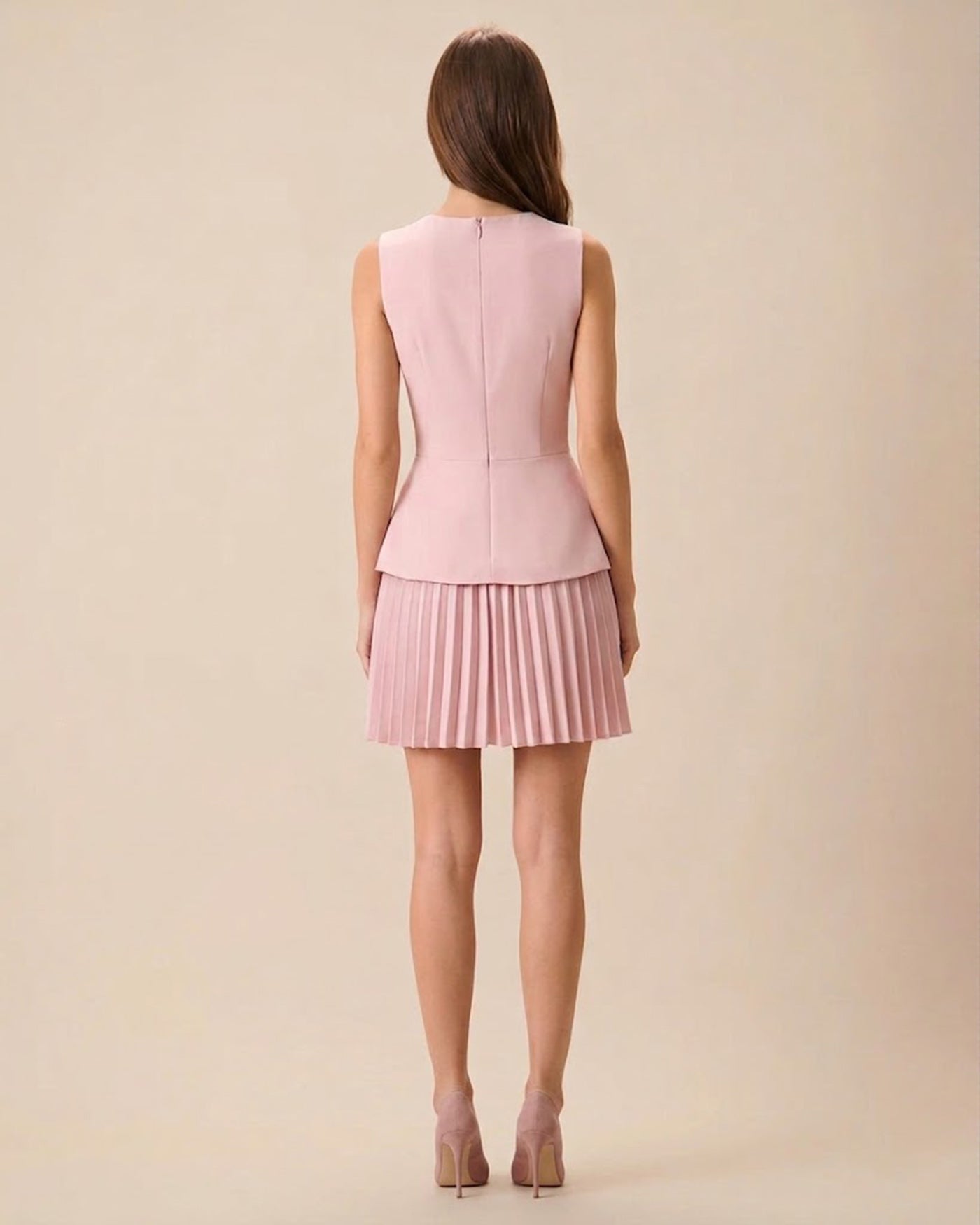Pink Round Neck Skater Mini Dress