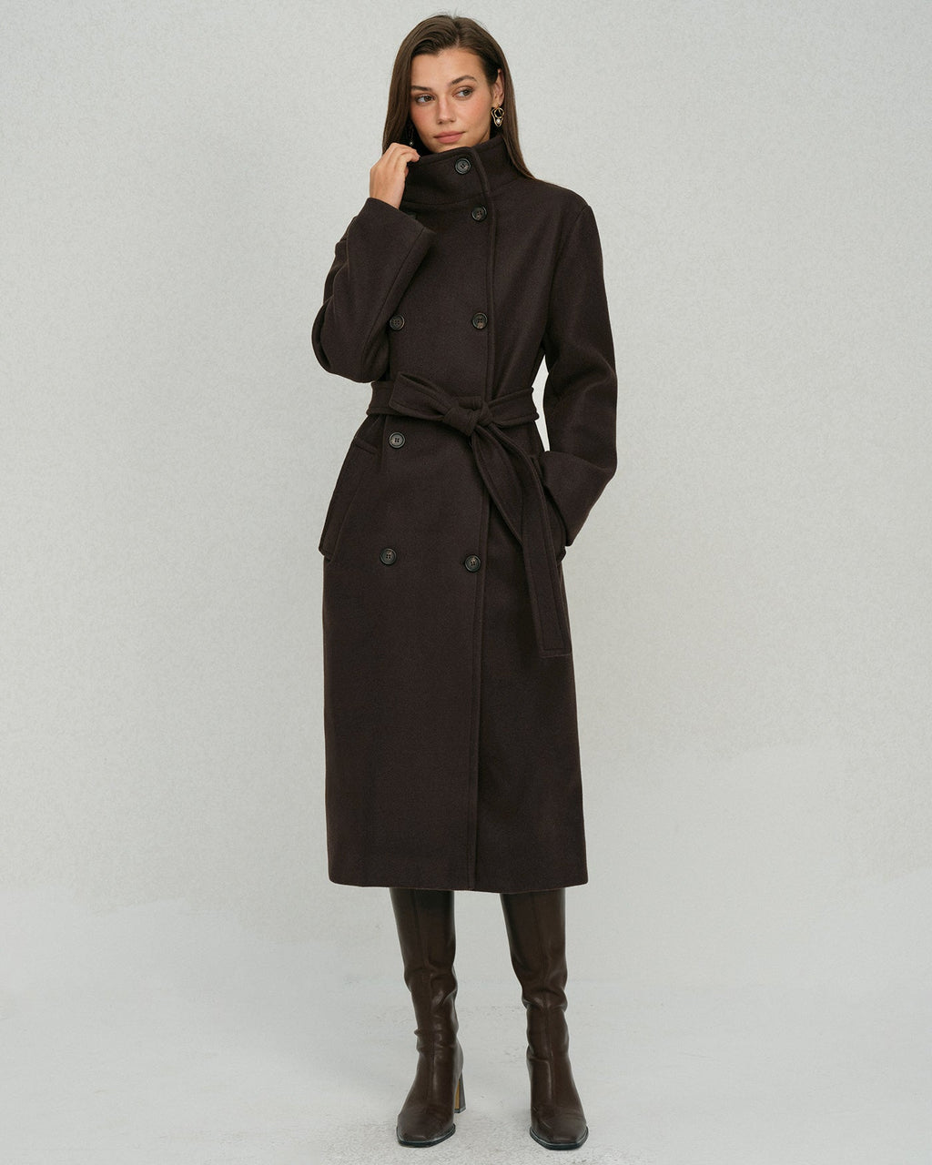 Coffee Belted Pocket Trench Coat