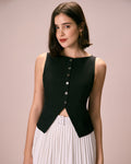 The Black Boat Neck Button Tank Top