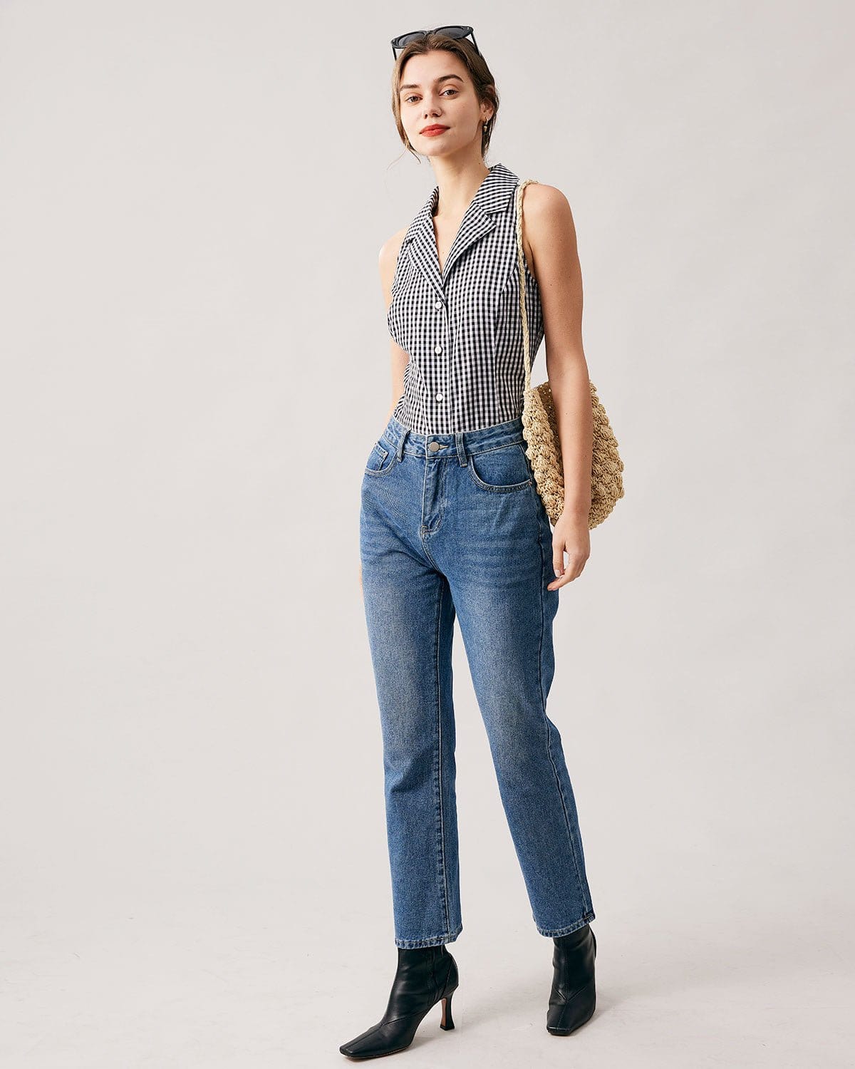 The Collared Button Up Sleeveless Plaid Vest