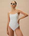White Polka Dot Backless One Piece Swimwear