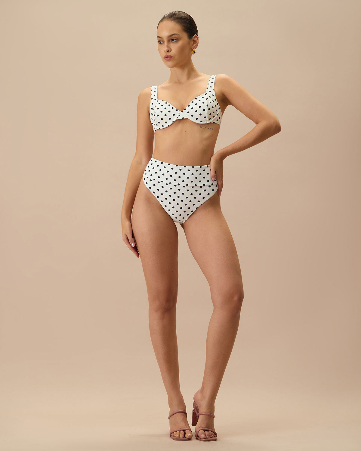 The White Polka Dot High Waist Bikini Bottom
