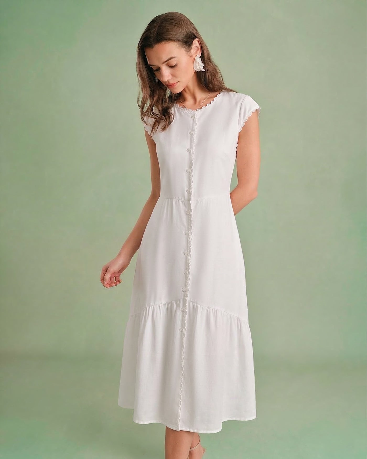 The Solid Color Lapel Midi Dress
