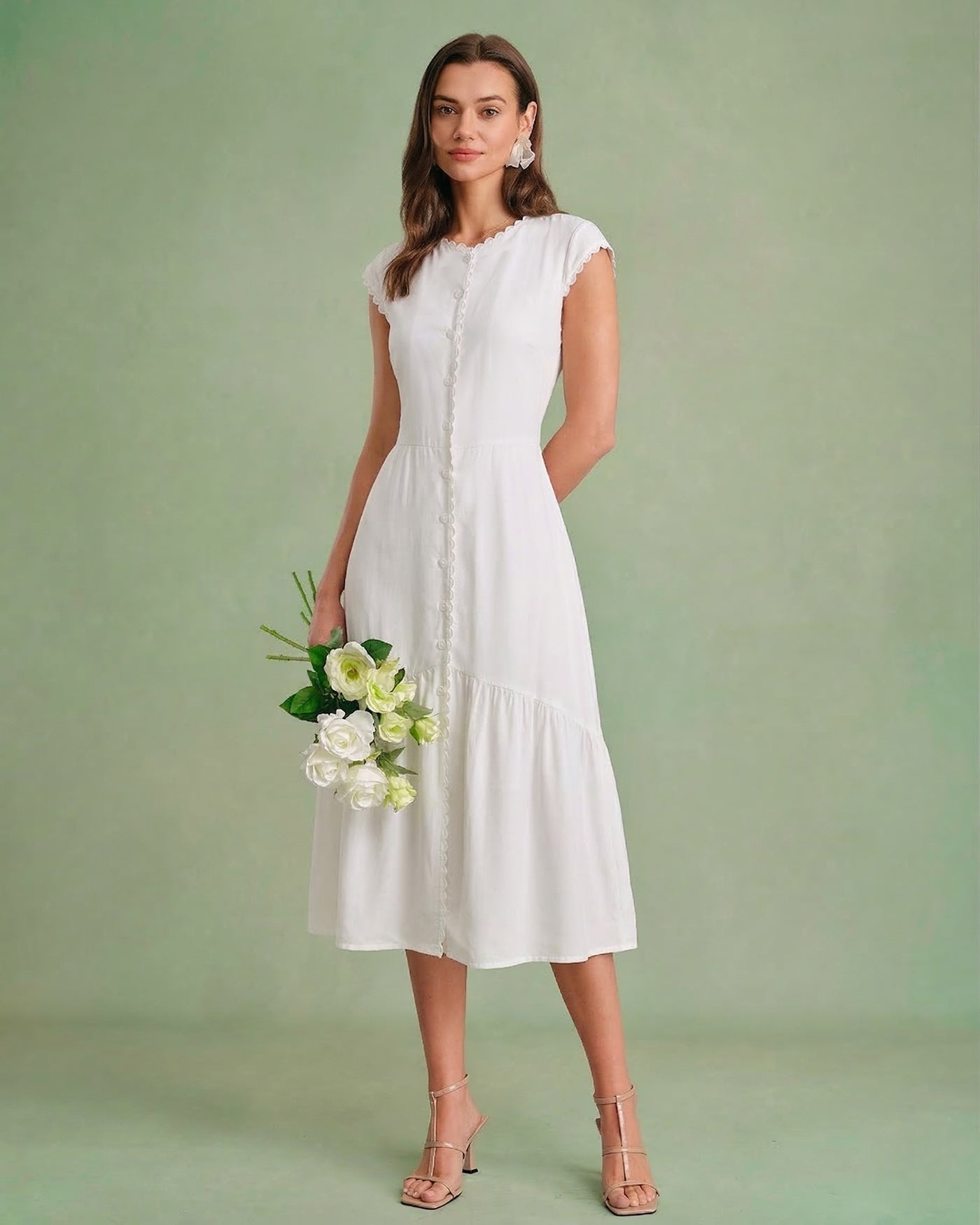 The Solid Color Lapel Midi Dress