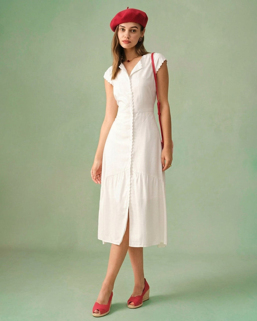 The Solid Color Lapel Midi Dress