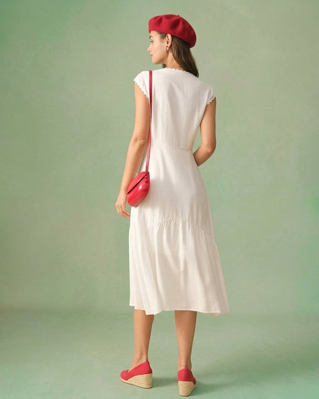 The Solid Color Lapel Midi Dress