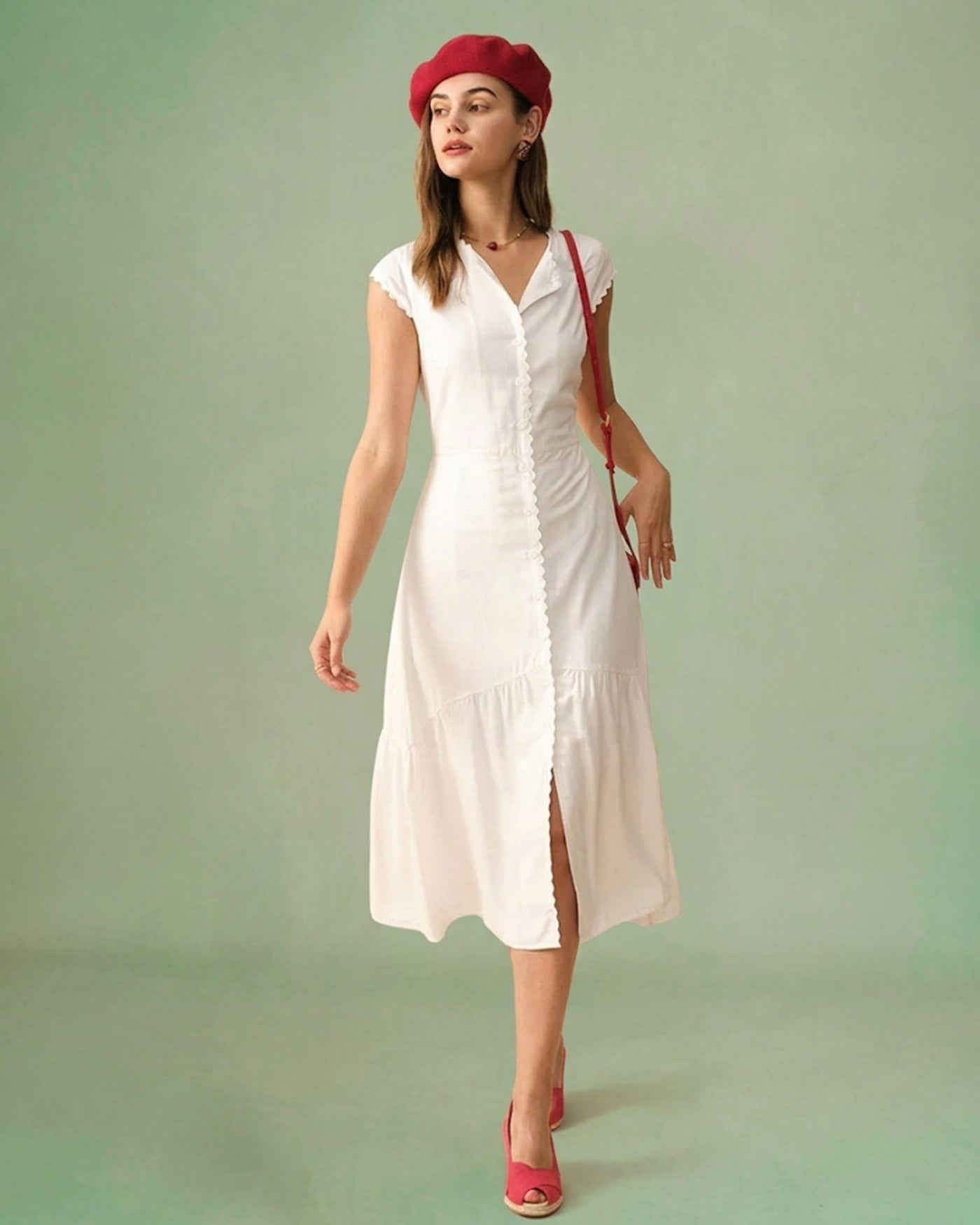 The Solid Color Lapel Midi Dress