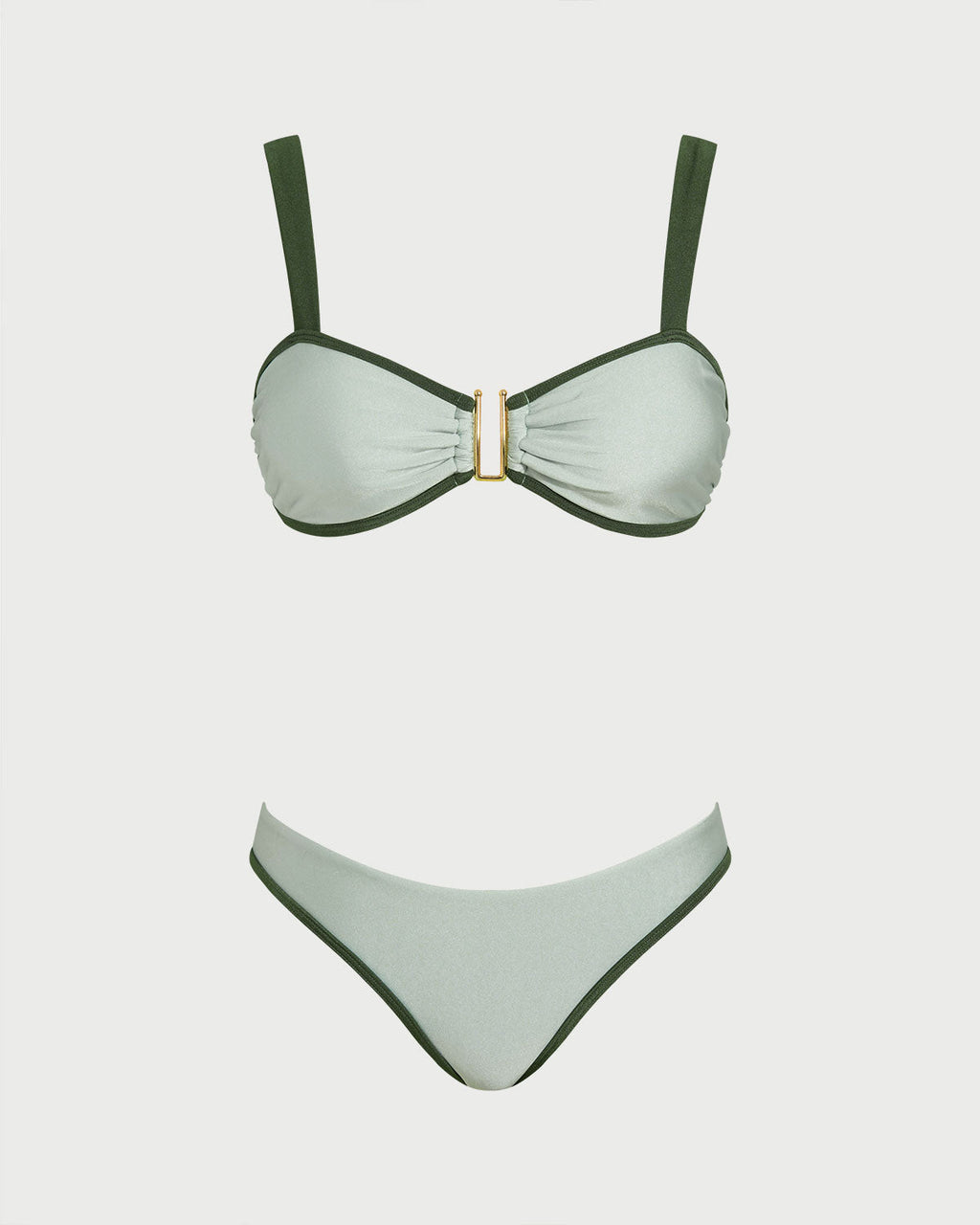 Green Contrasting Bandeau Bikini Set