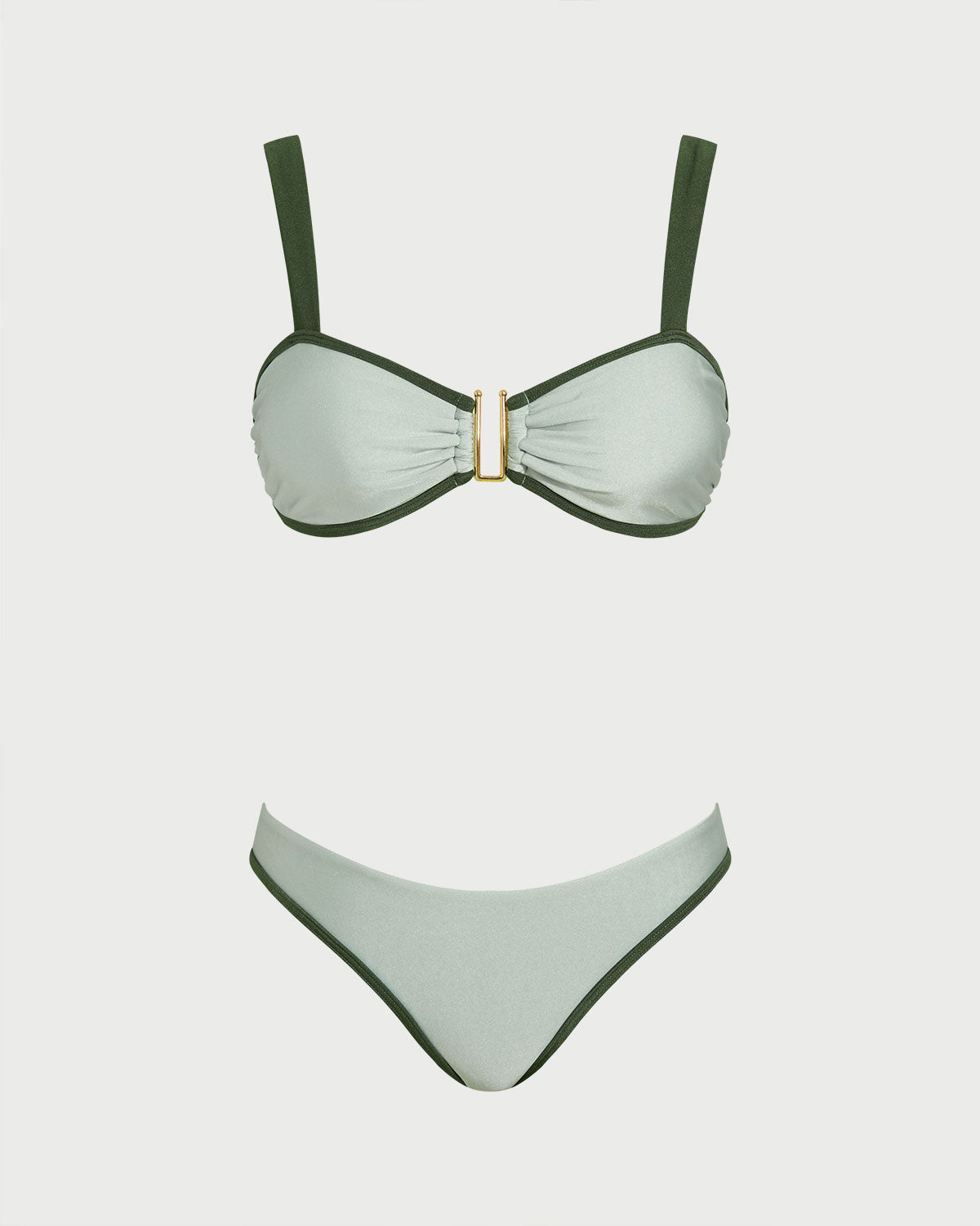 Green Contrasting Bandeau Bikini Set